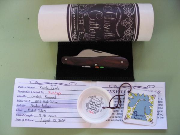   DANIELS FAMILY KNIFE BRANDS-TITUSVILLE CUTLERY-ROOSTER COMB PROTO COCOBOLO WOOD SHADOW