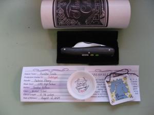 DANIELS FAMILY KNIFE BRANDS-TITUSVILLE CUTLERY-ROOSTER COMB PROTO OLYMPIC BLUE GIRAFFE SHAD SHADOW