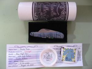 DANIELS FAMILY KNIFE BRANDS-TITUSVILLE CUTLERY-ROOSTER COMB PROTO BLUE MAPLE BURL SHADOW