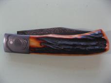 DANIELS FAMILY KNIFE BRANDS-EXCELSIOR KNIFE CO-ALL AMERICAN TRAPPER AMBER STAG FIRST CONCEPT PROTO