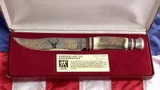 J A Henckels Fixed Blade Hunter Knife -Great Stag Handles -Gold Blade Etch #840 of 1000