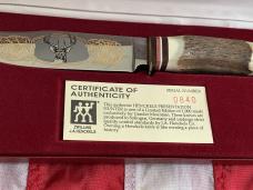 J A Henckels Fixed Blade Hunter Knife -Great Stag Handles -Gold Blade Etch #840 of 1000
