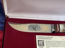 J A Henckels Fixed Blade Hunter Knife -Great Stag Handles -Gold Blade Etch #840 of 1000