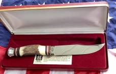 J A Henckels Fixed Blade Hunter Knife -Great Stag Handles -Gold Blade Etch #840 of 1000