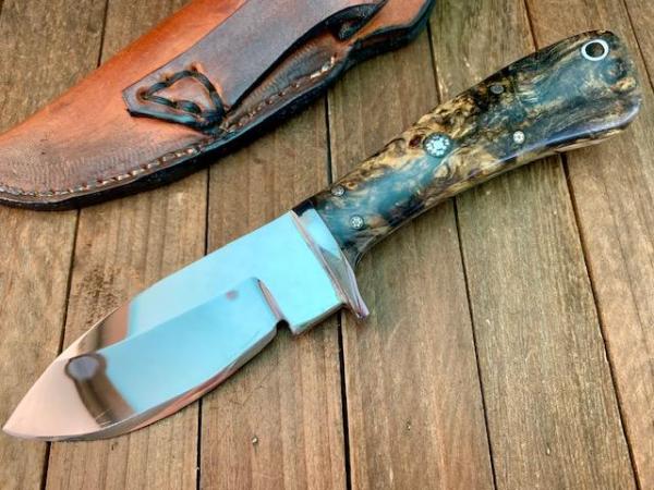 Custom Made Fixed Blade Skinner Burl Wood Handles Made by EBC in 1999 Custom Made Fixed Blade Skinner Burl Wood Handles Made by EBC in 1999