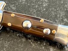 Miniature Switchblade Knife, Nice Dark Horn Scales, Clip Point Blade, Italy, Unused