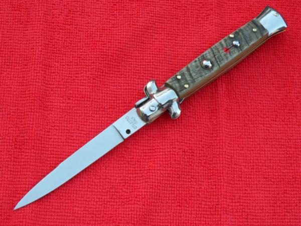 9" Italian Stiletto Rams-Horn Handles- SS Flat Swedge Grind Blade 9" Italian Stiletto Rams-Horn Handles- SS Flat Swedge Grind Blade