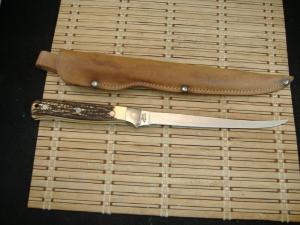 SCHRADE+ UNCLE HENRY 167 FULL TANG FISH FILET KNIFE USA MADE AND ORIGINAL LOOPED LEATHER BELT SHEATH
