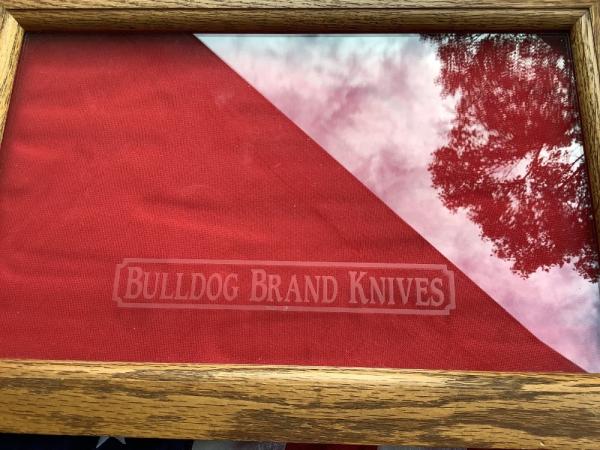 Bulldog Brand Super nice wood knife display 18”x12” Bulldog Brand Super nice wood knife display 18”x12”
