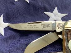 1st Generation 1984 Bulldog Brand Stockman “Ohio Tobacco King” Blade Etch w Gnarly Stag Handles