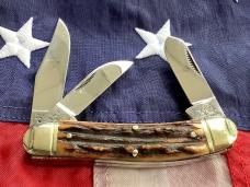 1st Generation 1984 Bulldog Brand Stockman “Ohio Tobacco King” Blade Etch w Gnarly Stag Handles