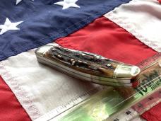 1st Generation 1984 Bulldog Brand Stockman “Ohio Tobacco King” Blade Etch w Gnarly Stag Handles