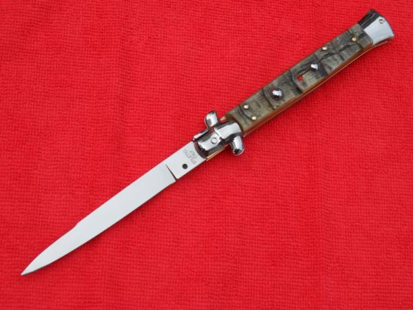New 11" Italian Stiletto Rams-Horn Handles- SS Flat Swedge grind Blade New 11" Italian Stiletto Rams-Horn Handles- SS Flat Swedge grind Blade