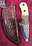 Chisel hand Engraved FULL TANG construction knives. Bone handle. Floral or symmetrical pattern 