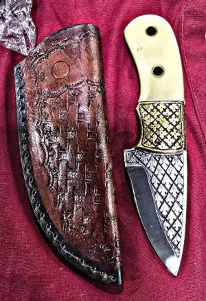 Chisel hand Engraved FULL TANG construction knives. Bone handle. Floral or symmetrical pattern