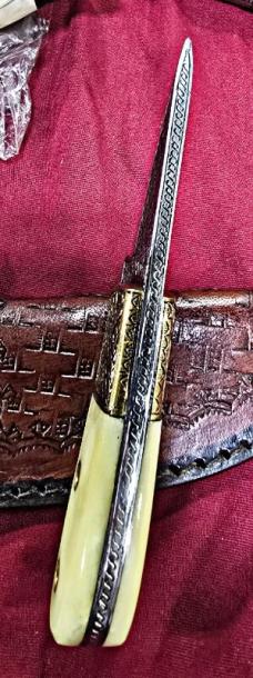 Chisel hand Engraved FULL TANG construction knives. Bone handle. Floral or symmetrical pattern 