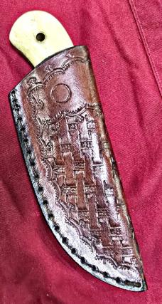 Chisel hand Engraved FULL TANG construction knives. Bone handle. Floral or symmetrical pattern 