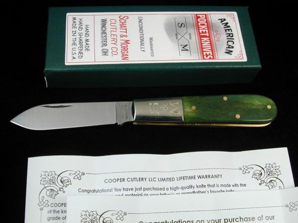 Schatt & Morgan Smooth Green Camel Bone Barlow Knife Rare 69SGCB Winchester Ohio Tang Stamp Schatt & Morgan Smooth Green Camel Bone Barlow Knife Rare 69SGCB Winchester Ohio Tang Stamp