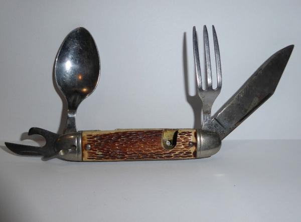 Vintage Colonial Camp/ Hobo Knife w/ Fork & Spoon 1960's