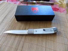 Cobra Tec Knives, Hidden Release auto Trapper Knife-White Abalone Handles With Box