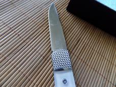 Cobra Tec Knives, Hidden Release auto Trapper Knife-White Abalone Handles With Box