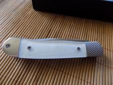 Cobra Tec Knives, Hidden Release auto Trapper Knife-White Abalone Handles With Box