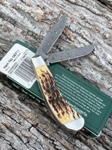 CASE XX ** 2007 RAINDROP DAMASCUS BURNT AMBER SMALL SADDLEHORN