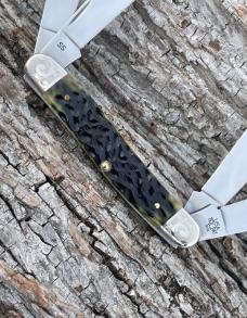 CASE XX ** SFO SCROLLED & NUMBERED GREEN BONE 4 BLADE TEXAS MUSKRAT