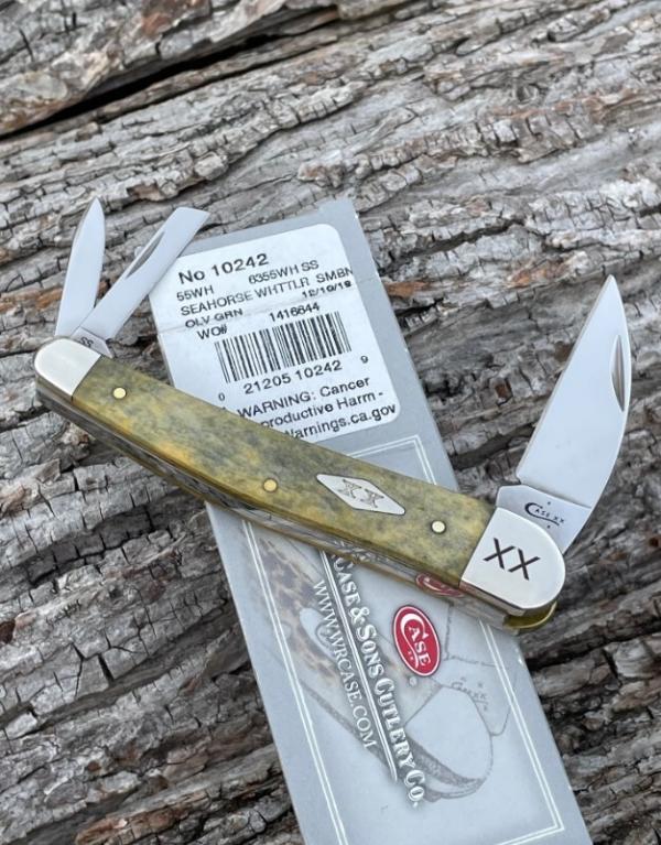 CASE XX ** SFO 2019 SMOOTH OLIVE GREEN BONE SEAHORSE WHITTLER