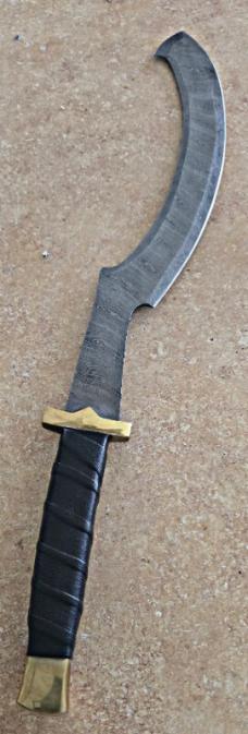 Damascus Egyptian Kopesh sword. Leather wrapped handle. Solid BRASS pommel and guard 