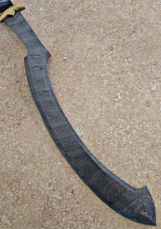 Damascus Egyptian Kopesh sword. Leather wrapped handle. Solid BRASS pommel and guard 