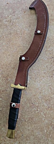 Damascus Egyptian Kopesh sword. Leather wrapped handle. Solid BRASS pommel and guard 