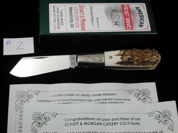 Schatt & Morgan Genuine Stag Cotton Barlow Knife by Cooper Cutlery Rare 69CB-S Made in USA