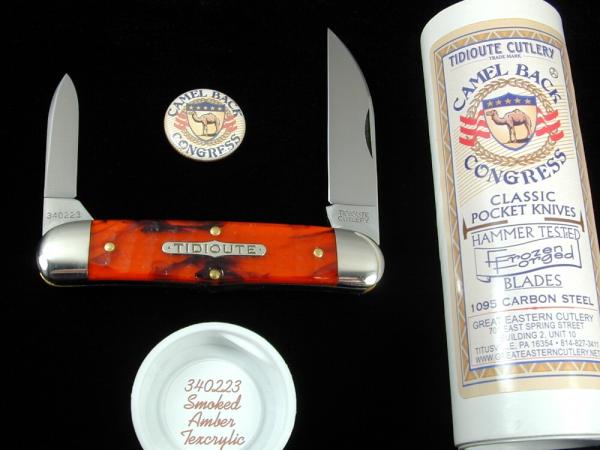 Great Eastern Cutlery GEC Jigged Smoked Amber Texcrylic Camel Back Congress Knife 340223 NIT USA Great Eastern Cutlery GEC Jigged Smoked Amber Texcrylic Camel Back Congress Knife 340223 NIT USA