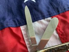 1997 Bulldog Brand HAND MADE 2 Blade Doctor Knife w/ Wide Spatula blade & Sweet Stag Handles