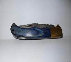 Vintage Damascus Folding Lockback Knife w/Leather Sheath Rills Simple Tools Blue/Azul