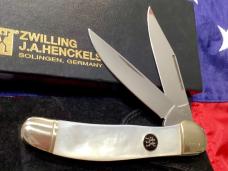 J A Henckels Copperhead w/ Rainbow Flashy Mother of Pearl Handles +Pouch, COA & Hard Box -NOS