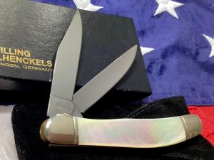 J A Henckels Copperhead w/ Rainbow Flashy Mother of Pearl Handles +Pouch, COA & Hard Box -NOS