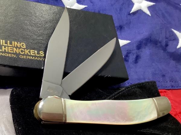 J A Henckels Copperhead w/ Rainbow Flashy Mother of Pearl Handles +Pouch, COA & Hard Box -NOS