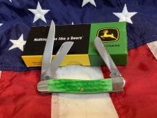 Case xx John Deere Stockman Mdl# 6318 SS w/ John Deere Green Handles & Yellow Shield -NOS