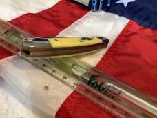 Vintage Ka-Bar Dog Head 2 Blade Canoe Knife w/ Yellow Derlin Handles -Dog Head Shield -NOS & M/NM