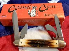 Colonel Coon (by Queen) One of 250, Jr Scout Knife w/ Great Stag Handles -NOS in orig box