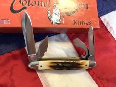 Colonel Coon (by Queen) One of 250, Jr Scout Knife w/ Great Stag Handles -NOS in orig box
