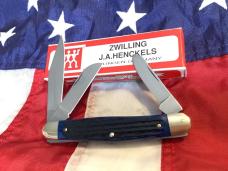 J A Henckels Stockman Pocket Knife with Blue Bone Handles! NOS