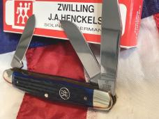 J A Henckels Stockman Pocket Knife with Blue Bone Handles! NOS