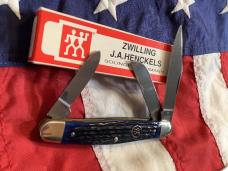 J A Henckels Stockman Pocket Knife with Blue Bone Handles! NOS