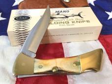 1981 Case xx Mako Shark Folding Hunter w/ Stag Handles (5158 LSSP) +Orig Sheath & Box -NOS