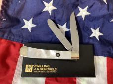 J A Henckels Trapper w/ Flashy Rainbow Mother of Pearl Handles +Pouch, COA & Hard Box -NOS