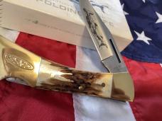 1981 Case xx Hammerhead Shark Folding Hunter w/ Stag Handles (5159 LSSP) +Orig Sheath & Box -NOS