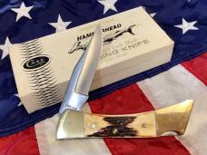 1981 Case xx Hammerhead Shark Folding Hunter w/ Stag Handles (5159 LSSP) +Orig Sheath & Box -NOS